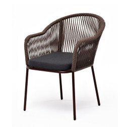 Плетеный стул из роупа Лион коричневый, ткань темно-серая