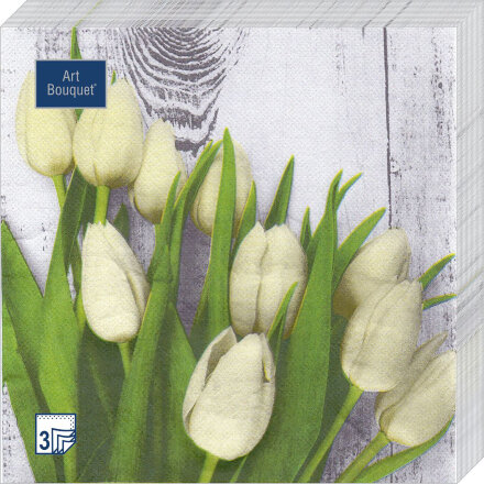 Салфетки Art bouquet бумажные белые тюльпаны 33х33 3сл 20шт в Казани 