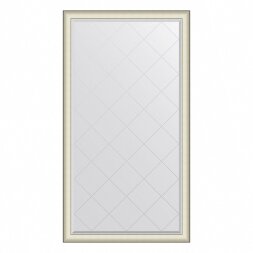 Зеркало напольное с гравировкой в багетной раме Evoform белая кожа с хромом 78 мм 109х200 см