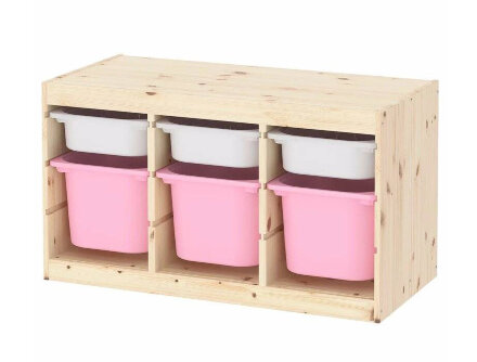 Ящик для хранения с контейнерами TROFAST 3М/3Б белый/розовый Икеа в Казани 
