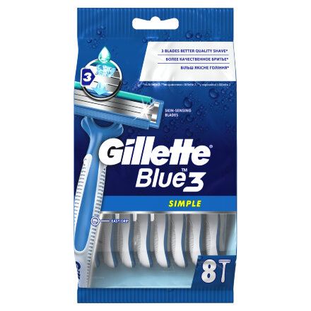 Одноразовые мужские бритвы Gillette Blue3 Simple, с 3 лезвиями, 8, фиксированная головка в Казани 