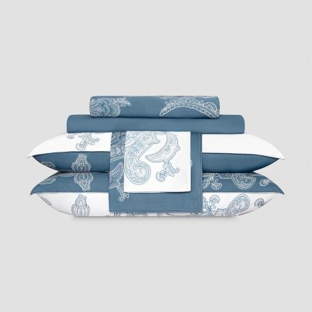 Комплект постельного белья Togas Мааз белый с синим Двуспальный кинг сайз в Казани 