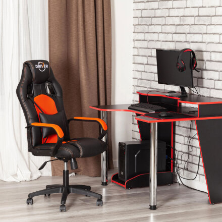 Кресло компьютерное TC Driver искусственная кожа чёрное с оранжевым 55х49х126 см в Казани 