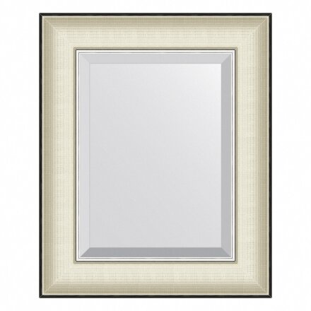 Зеркало с фацетом в багетной раме Evoform белая кожа с хромом 78 мм 44х54 см в Казани 