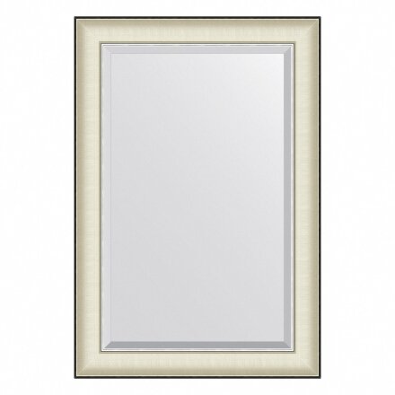 Зеркало с фацетом в багетной раме Evoform белая кожа с хромом 78 мм 64х94 см в Казани 