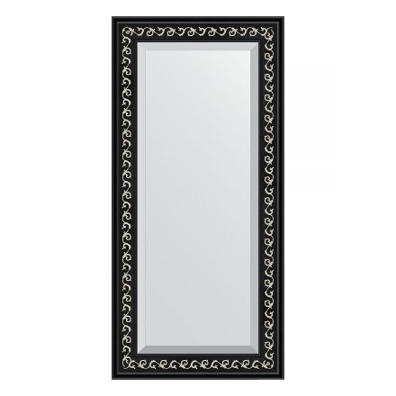 Зеркало с фацетом в багетной раме Evoform черный ардеко 81 мм 55х115 см в Казани 