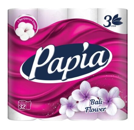 Туалетная бумага Papia Балийский цветок 3 слоя 32 рулона в Казани 