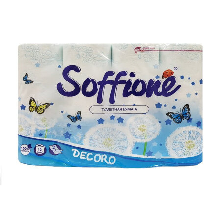 Туалетная бумага Soffione 2 слоя 12 рулонов голубой в Казани 
