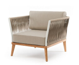 Плетеное кресло Касабланка из роупа серо-коричневое, бежевый