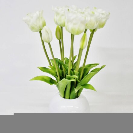 Тюльпаны Конэко-О 10150_х2_10161 в белом кашпо 45 см в Казани 