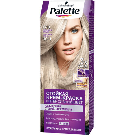 Крем-краска для волос Palette Интенсивный цвет 10-1, C10 Серебристый блондин 110 мл в Казани 