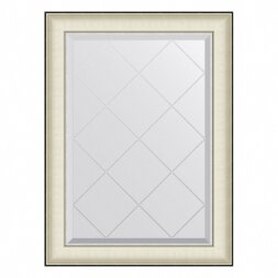 Зеркало с гравировкой в багетной раме Evoform белая кожа с хромом 78 мм 64х87 см